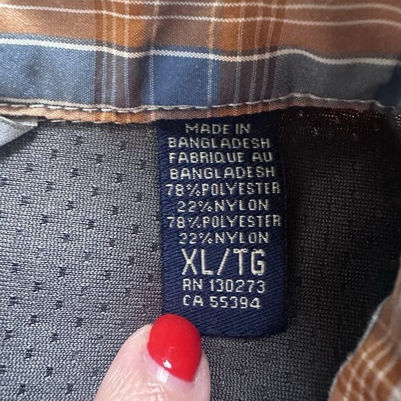 Wrangler Shirt Men’s XL Button Down Plaid Brown Blue White - Picture 4 of 10